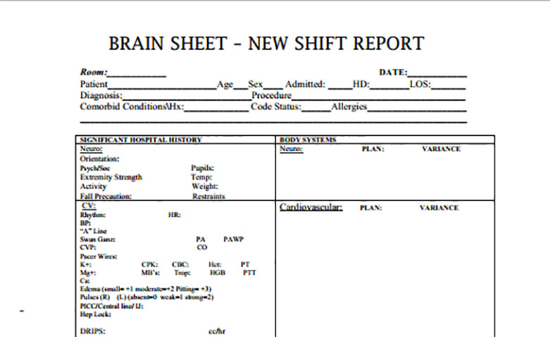 Nurse Brain Sheets - New Shift Report - Scrubs | The Leading Lifestyle