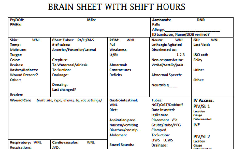 patient report sheets for nurses Nurse brain sheets