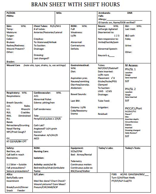 Nurse Brain Sheets - Shift Hours - Scrubs | The Leading Lifestyle